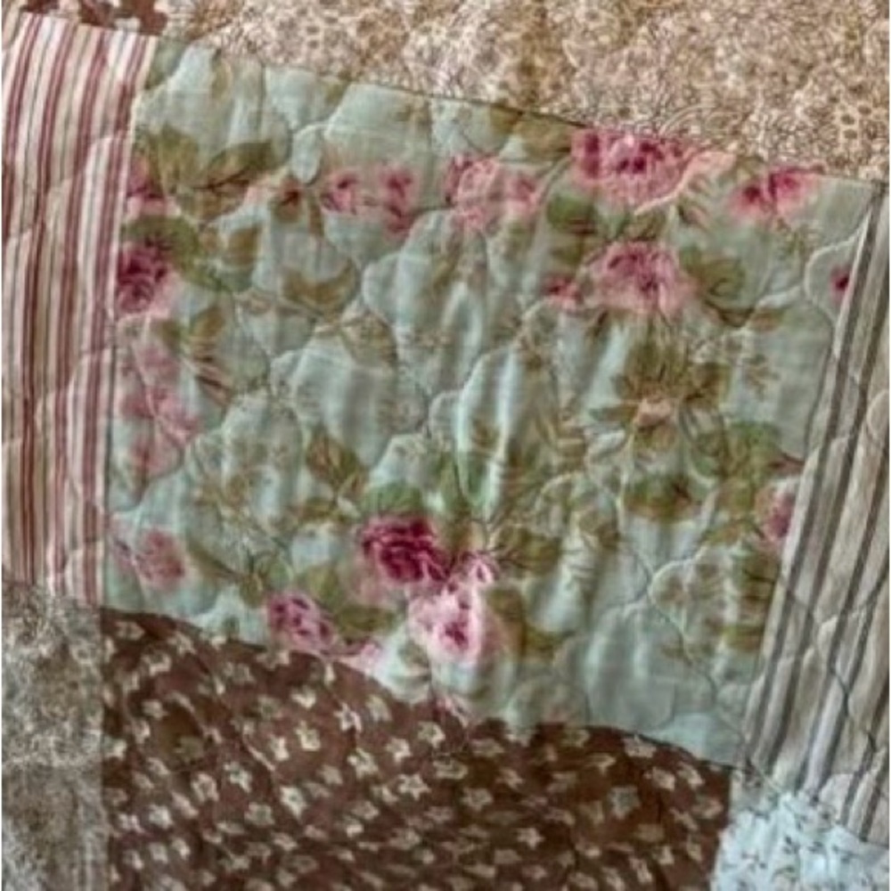Vintage Floral shabby heirloom cottage Patchwork Quilt robin’s egg, pink,  brown - Picture 3 of 13